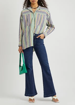 ODM 도매 패션 Densign 여성 부츠 컷 Jenas 레이디 벨 바닥 진한 파란색 청바지