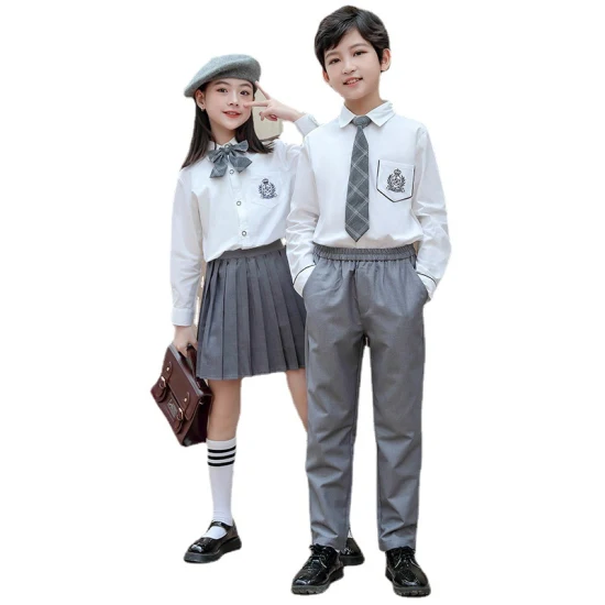 봄과 가을 영국 스타일의 흰색 어린이 교복 성능 의류 초등학교 교복 정장